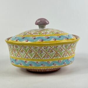 Vintage MacKenzie-Childs Summer Frock Chowder Bowl With Lid 7"x5"x5" Terracotta
